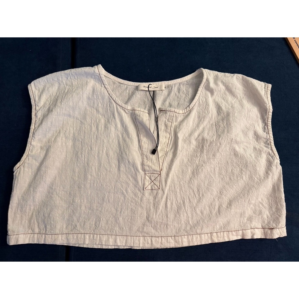 Mustard‎ Seed Boutique Women's Medium Crop Top Blouse Off White 100% Cotton